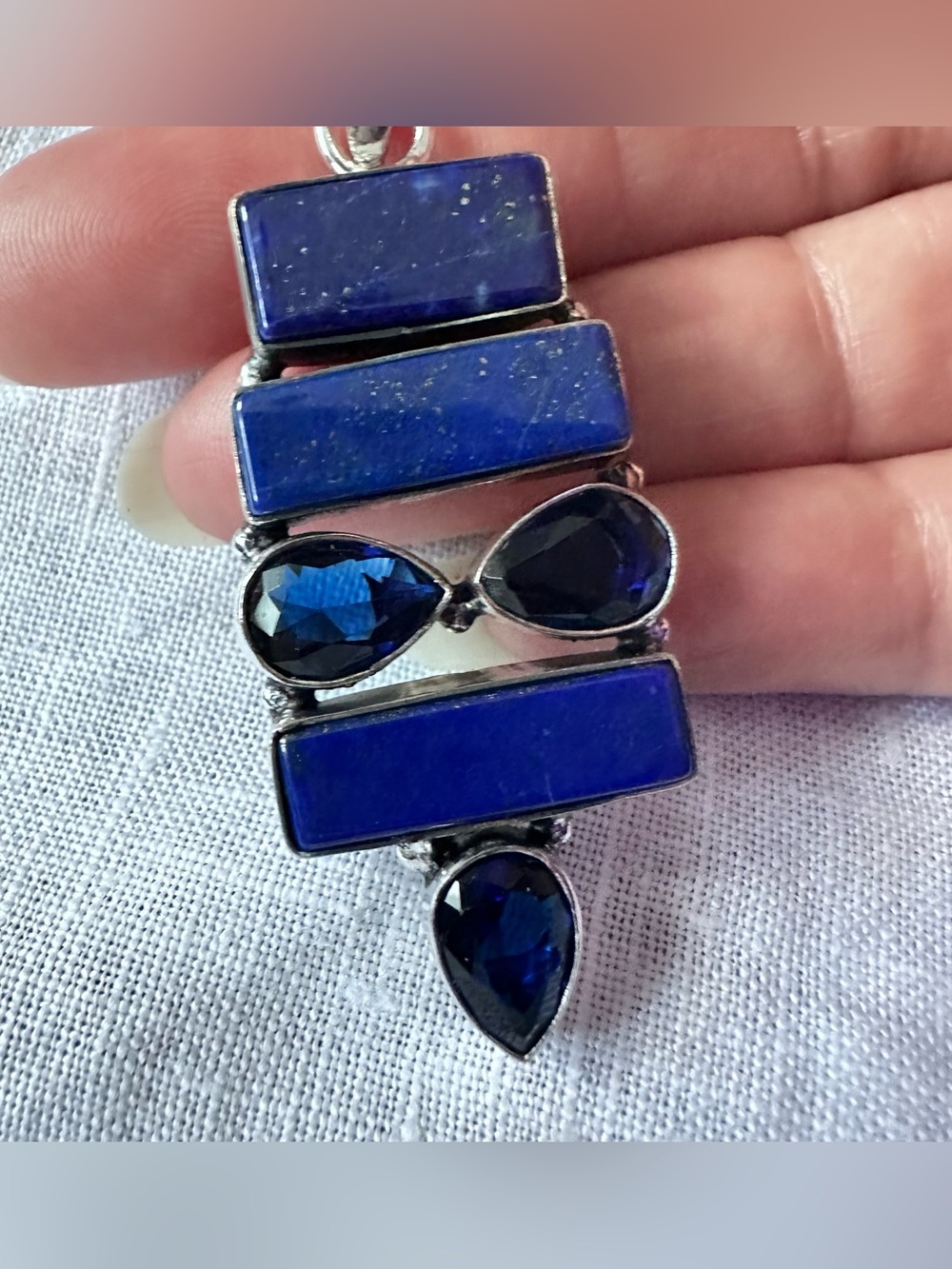 Artisan Deep Blue Lapis Lazuli and Faceted Blue Crystal Accent Pendant Necklace